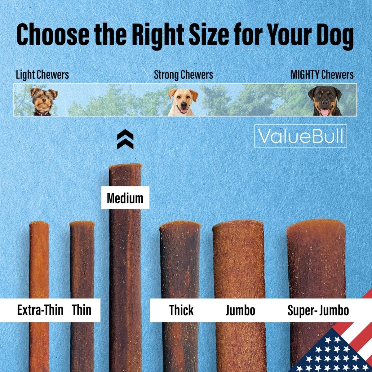 ValueBull USA Collagen Sticks for Dogs, 12 Inch Medium Chews, Natural Long-Lasting Dog Treats, 10 Count