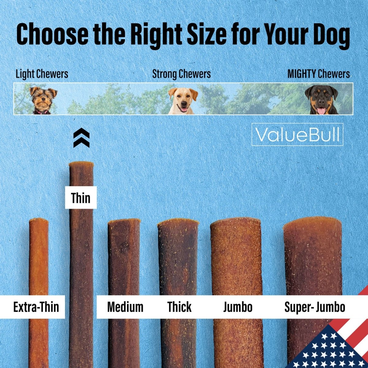 ValueBull USA Collagen Sticks for Small Dogs, 12 Inch Thin Chews, Natural Dog Treats, 10 Count