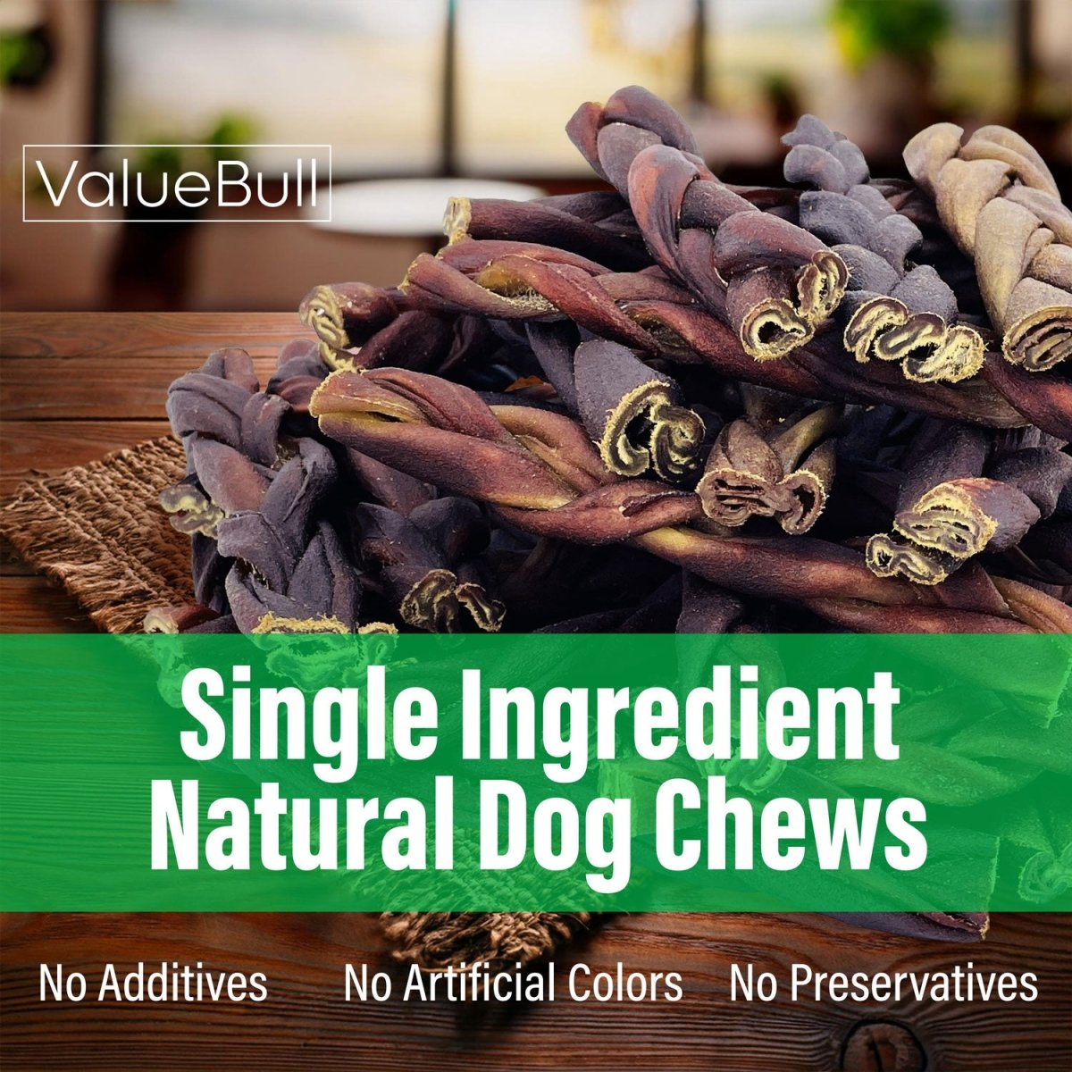 ValueBull Collagen Braided Sticks for Dogs, 6 Inch Medium Chews, Natural Long-Lasting Dog Treats, 10 Count