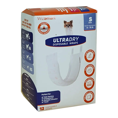 WizSmart UltraDry Disposable Male Dog Wraps, 12 ct