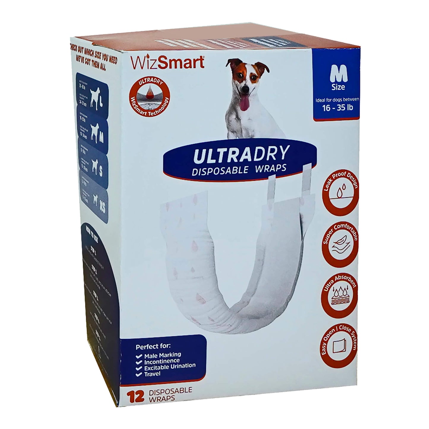 WizSmart UltraDry Disposable Male Dog Wraps, 12 ct