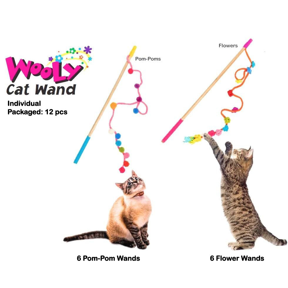Wooly Wand Interactive Cat Toy- Assorted Dozen