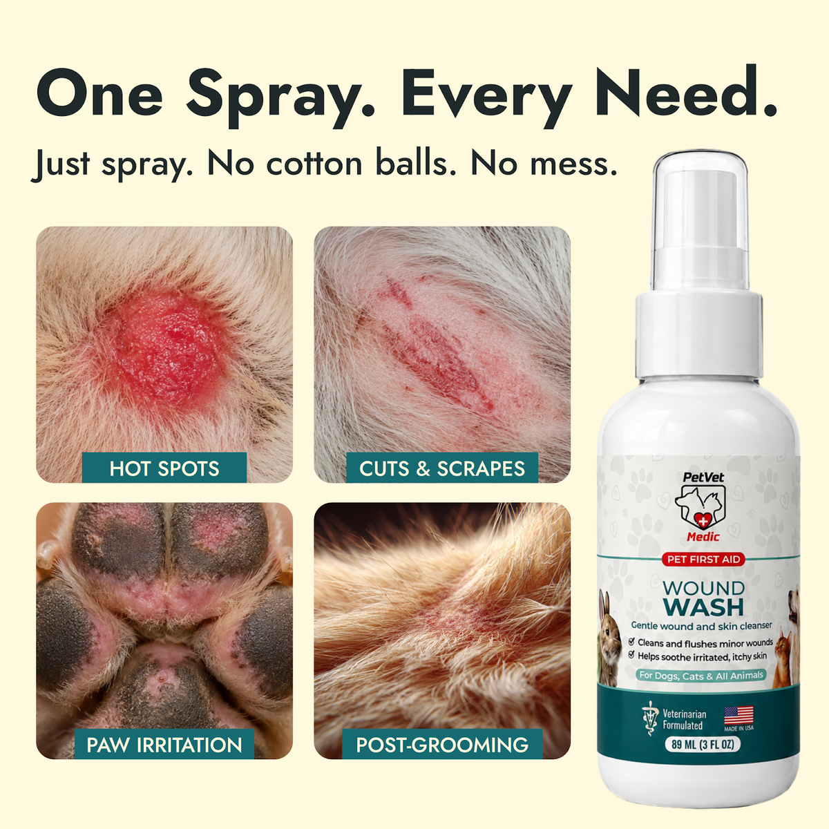PetVet Medic® Wound Wash for Dogs, Cats & all Pets – 3 oz